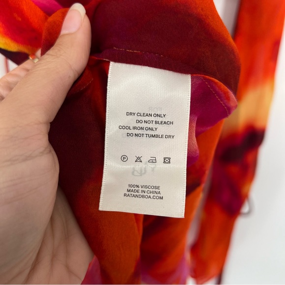 Rat & Boa Dali Red Watercolor Ruffle Tie Front Sheer Low Back Mini Dress XS - Picture 13 of 15